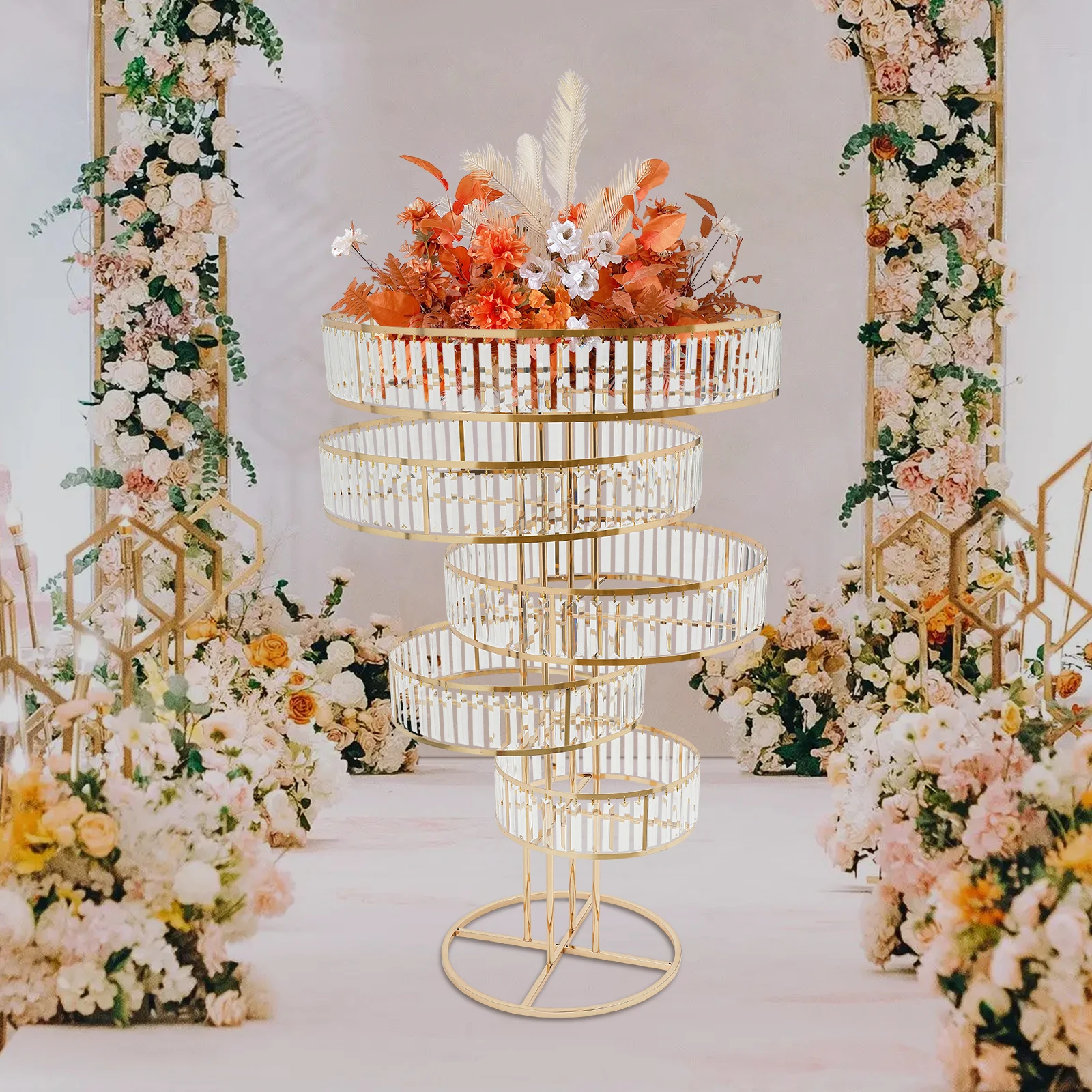 Хрустальная подставка для цветов, 5-уровневый золотой свадебный декор высотой 130 см для центральной части церемонии приема
Хрустальная подставка для цветов, 5-уровневый золотой свадебный декор высотой 130 см для центральной части церемонии приема