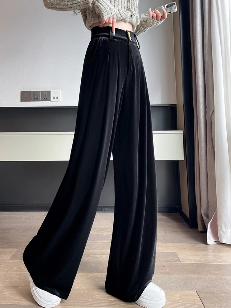 Zoki Women Elegant Velvet Pant Loose High Waist Vintage Wide Leg Trousers Fall Winter Korean Retro Female Soft Black Pants New
Zoki Women Elegant Velvet Pant Loose High Waist Vintage Wide Leg Trousers Fall Winter Korean Retro Female Soft Black Pants New