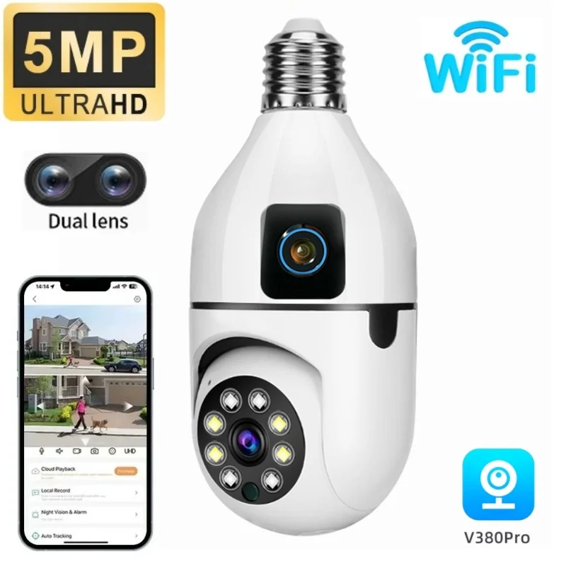 E27 Bulb Wifi Dual Lens Camera 5MP 4K PTZ Surveillance Cameras CCTV Outdoor IP Cam Security Smart Home Monitor 4X Digital Zoom
E27 Bulb Wifi Dual Lens Camera 5MP 4K PTZ Surveillance Cameras CCTV Outdoor IP Cam Security Smart Home Monitor 4X Digital Zoom