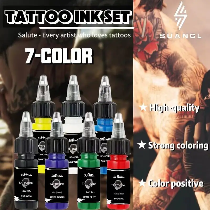 7pcs SuanGL7 Color Tattoo Ink Set, professional tattoo ink, tattoo supplies, 15ml bottle for tattoo practice
7pcs SuanGL7 Color Tattoo Ink Set, professional tattoo ink, tattoo supplies, 15ml bottle for tattoo practice