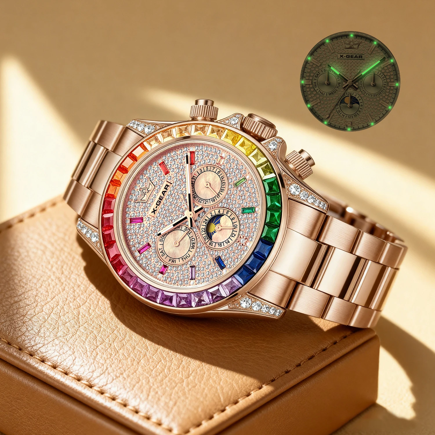 X-GEAR Men's Watch Automatic Mechanical with Diamond Dial Luminous Moon Phase Water-Resistant
X-GEAR Men's Watch Automatic Mechanical with Diamond Dial Luminous Moon Phase Water-Resistant