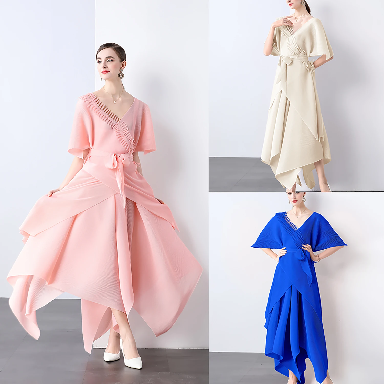 Women's Elegant Pleated Solid Color V-Neck Suit Jacket Suspender Fashion Loose Beaded Tassel Irregular Maxi Dresses for Women
Women's Elegant Pleated Solid Color V-Neck Suit Jacket Suspender Fashion Loose Beaded Tassel Irregular Maxi Dresses for Women