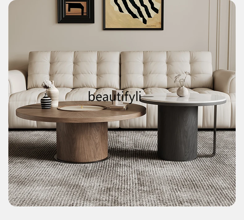 Medieval style microcrystalline stone coffee table household walnut cream style simple and advanced sense round coffee table 
Medieval style microcrystalline stone coffee table household walnut cream style simple and advanced sense round coffee table