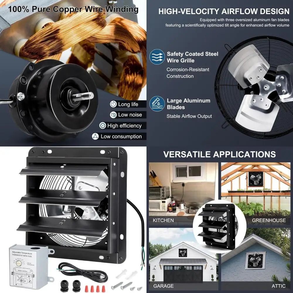 7 Inch Adjustable Wall Shutter Exhaust Fan for Kitchen, Attic, Shed, and More, 576cm, 1700RPM, Black
7 Inch Adjustable Wall Shutter Exhaust Fan for Kitchen, Attic, Shed, and More, 576cm, 1700RPM, Black