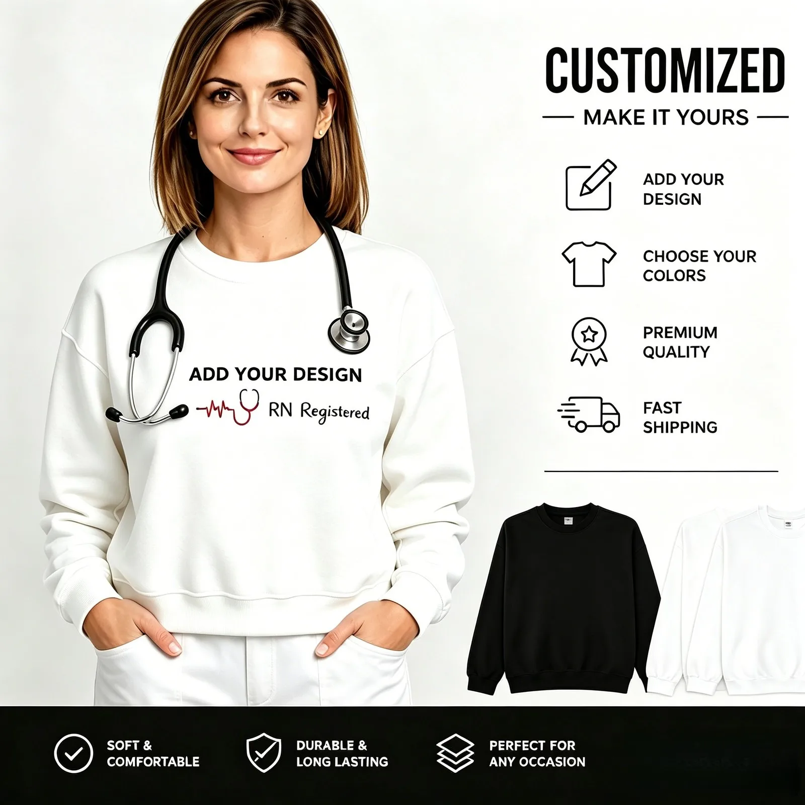 Custom Nurse Sweatshirts with Name, RN Registered, ICU, ER Gifts for Birthday
Custom Nurse Sweatshirts with Name, RN Registered, ICU, ER Gifts for Birthday