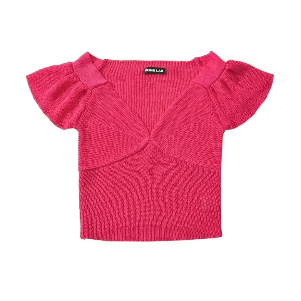 Women's INS Solid Color V-neck Ruffle Sleeve Knitted Shirt High Waist Slim-fit Short Sleeve T-shirt Top for Summer
Women's INS Solid Color V-neck Ruffle Sleeve Knitted Shirt High Waist Slim-fit Short Sleeve T-shirt Top for Summer