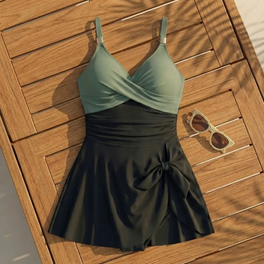 Sweet Slim Fit Women's Swimming Suit Pleated V-Neck Skirt Swimsuit Sleeveless Beachwear Clothing Summer Swimwear Women
Sweet Slim Fit Women's Swimming Suit Pleated V-Neck Skirt Swimsuit Sleeveless Beachwear Clothing Summer Swimwear Women