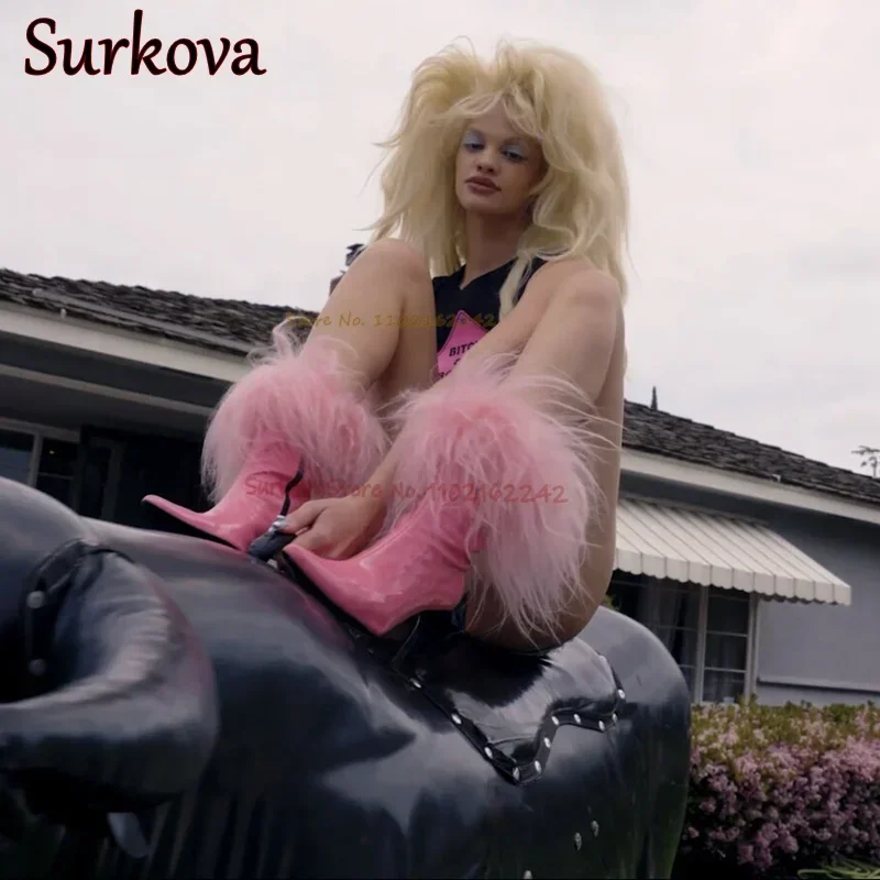 Patent Leather Fur Fashion Boots Pointed Toe Stiletto Side Zipper Winter Boots Stylish Elegant Prom Party Women'S Short Boots
Patent Leather Fur Fashion Boots Pointed Toe Stiletto Side Zipper Winter Boots Stylish Elegant Prom Party Women'S Short Boots