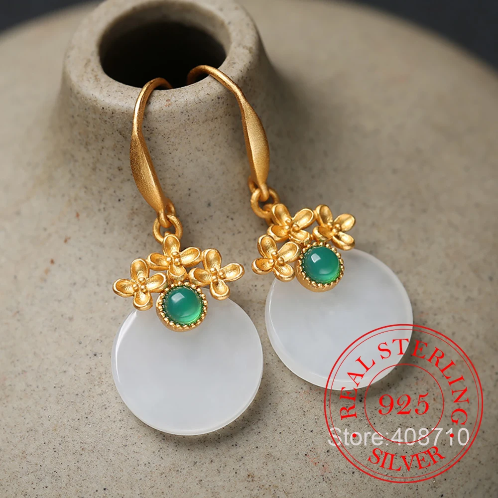925 Sterling Silver Jewelry 18K Gold Plated Vintage Natural Jade Flower Drop Earrings for Women Wedding Party Jewelry Gift
925 Sterling Silver Jewelry 18K Gold Plated Vintage Natural Jade Flower Drop Earrings for Women Wedding Party Jewelry Gift