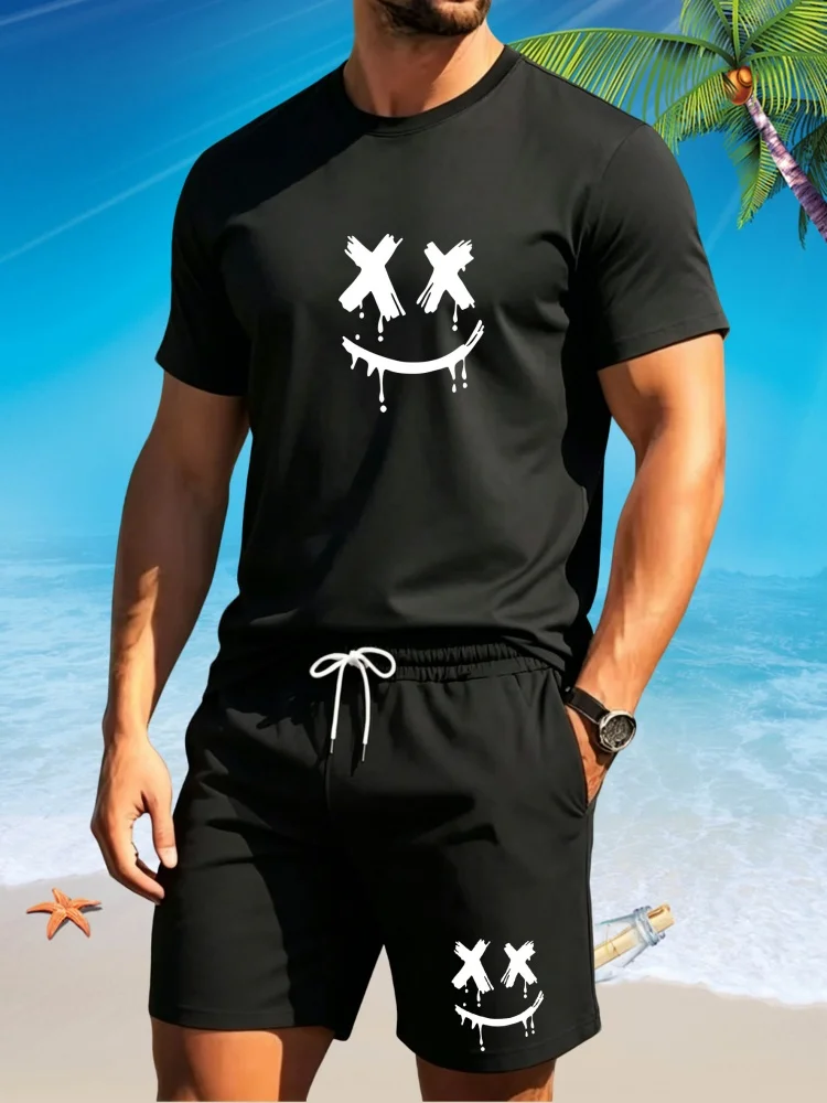 New men's summer short sleeved set with hip-hop smiley face printed short sleeved top and shorts casual two-piece set outdoor
New men's summer short sleeved set with hip-hop smiley face printed short sleeved top and shorts casual two-piece set outdoor