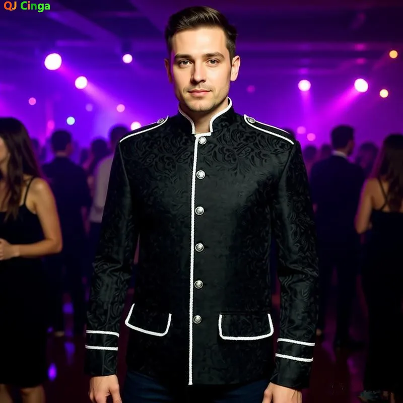 Men's Black Steam Punk Jacket, White Accent Trim Coat, Single-breasted Stand-up Collar Victorian Coat, 2026 New
Men's Black Steam Punk Jacket, White Accent Trim Coat, Single-breasted Stand-up Collar Victorian Coat, 2026 New