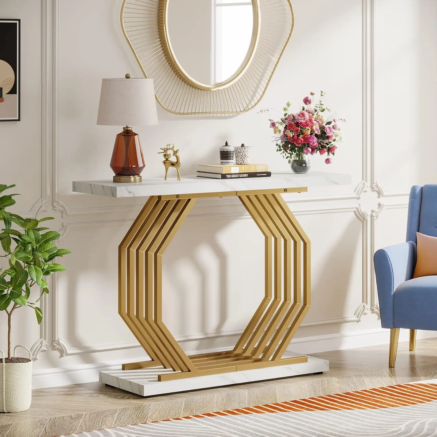 Gold Console Table,Entryway Table Narrow Sofa with Metal Base, 40 Inch Modern Accent Entrance for Living Room, Hallway, Foyer
Gold Console Table,Entryway Table Narrow Sofa with Metal Base, 40 Inch Modern Accent Entrance for Living Room, Hallway, Foyer