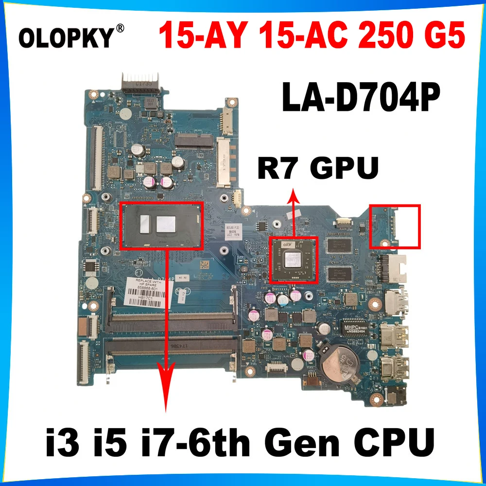 BDL50 LA-D704P Mainboard for HP Pavilion 15-AY 15-AC 250 G5 Laptop Mainboard with i3 i5 i7-6th Gen CPU R7 GPU DDR4 Fully tested
BDL50 LA-D704P Mainboard for HP Pavilion 15-AY 15-AC 250 G5 Laptop Mainboard with i3 i5 i7-6th Gen CPU R7 GPU DDR4 Fully tested