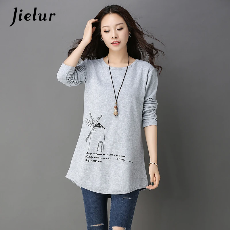 Spring New Printed Black Gray Women T-shirt Loose Casual Simple O-neck Lady Top Long Sleeve Slim Female T shirts M-4XL
Spring New Printed Black Gray Women T-shirt Loose Casual Simple O-neck Lady Top Long Sleeve Slim Female T shirts M-4XL