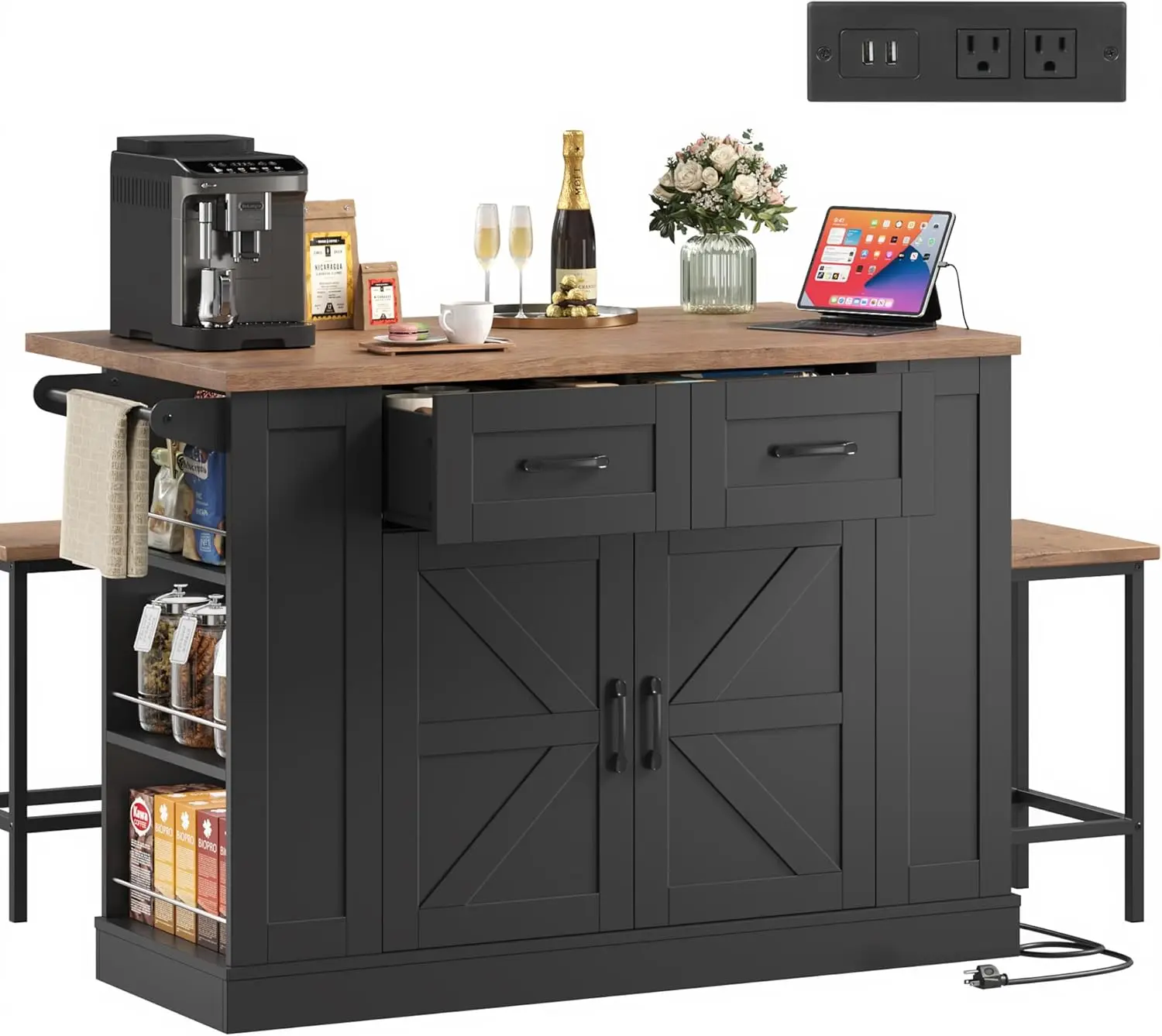 Kitchen Storage Island with 2 Stools, 51” Mobile Kitchen Cart with Drop Leaf & Power Outlet, Rolling Island Table Dining Roo
Kitchen Storage Island with 2 Stools, 51” Mobile Kitchen Cart with Drop Leaf & Power Outlet, Rolling Island Table Dining Roo