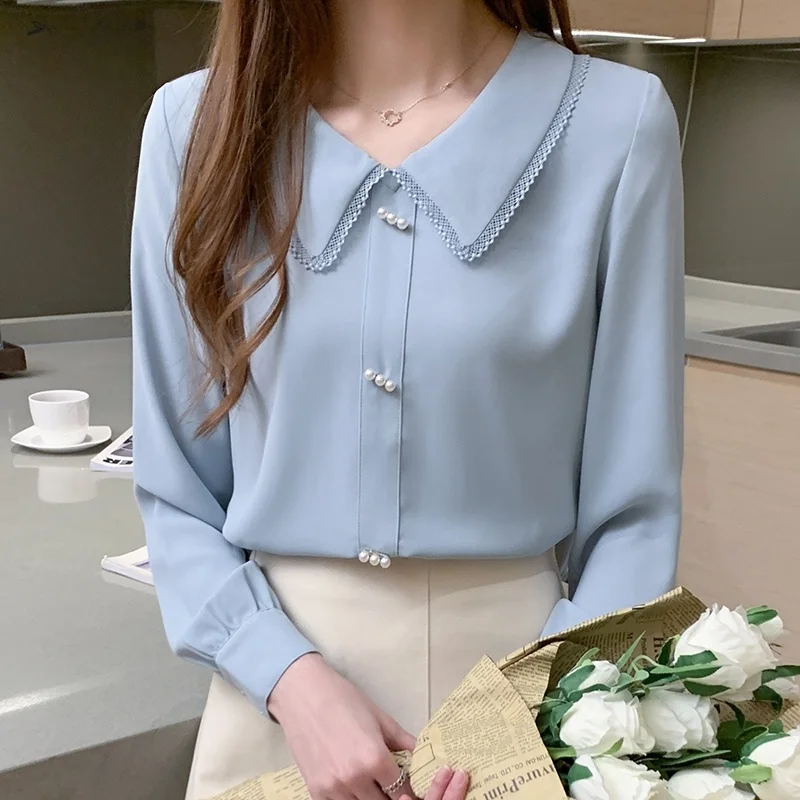 Fashionable Long Sleeve Lace Shirt Women's Style Doll Collar Chiffon Top Elegant Quality Spring 2024 French Style Slim Fit
Fashionable Long Sleeve Lace Shirt Women's Style Doll Collar Chiffon Top Elegant Quality Spring 2024 French Style Slim Fit