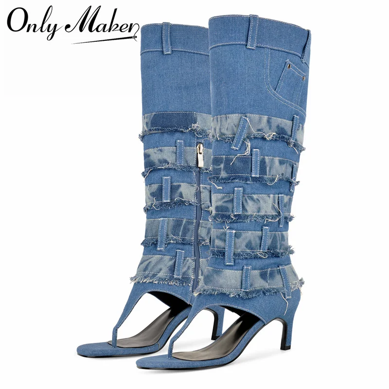 Onlymaker Women Denim Open Round Toe Knee High Boots Side Zipper Thin Low Heels Party Casual Flip-flops Boots Sandals
Onlymaker Women Denim Open Round Toe Knee High Boots Side Zipper Thin Low Heels Party Casual Flip-flops Boots Sandals