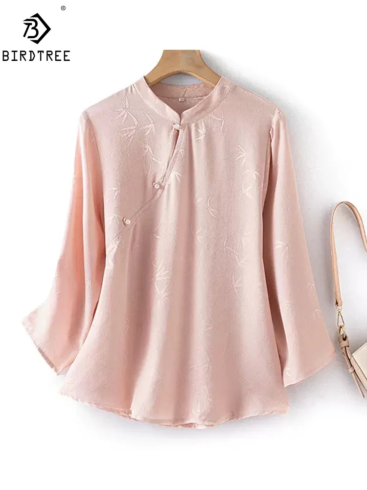 BirdTree, 100%Real Silk Retro Shirt, Women Long Sleeve Stand Neck Jacquard, Loose Chinese Blouses, 2024 Spring New Tops T44745QM
BirdTree, 100%Real Silk Retro Shirt, Women Long Sleeve Stand Neck Jacquard, Loose Chinese Blouses, 2024 Spring New Tops T44745QM