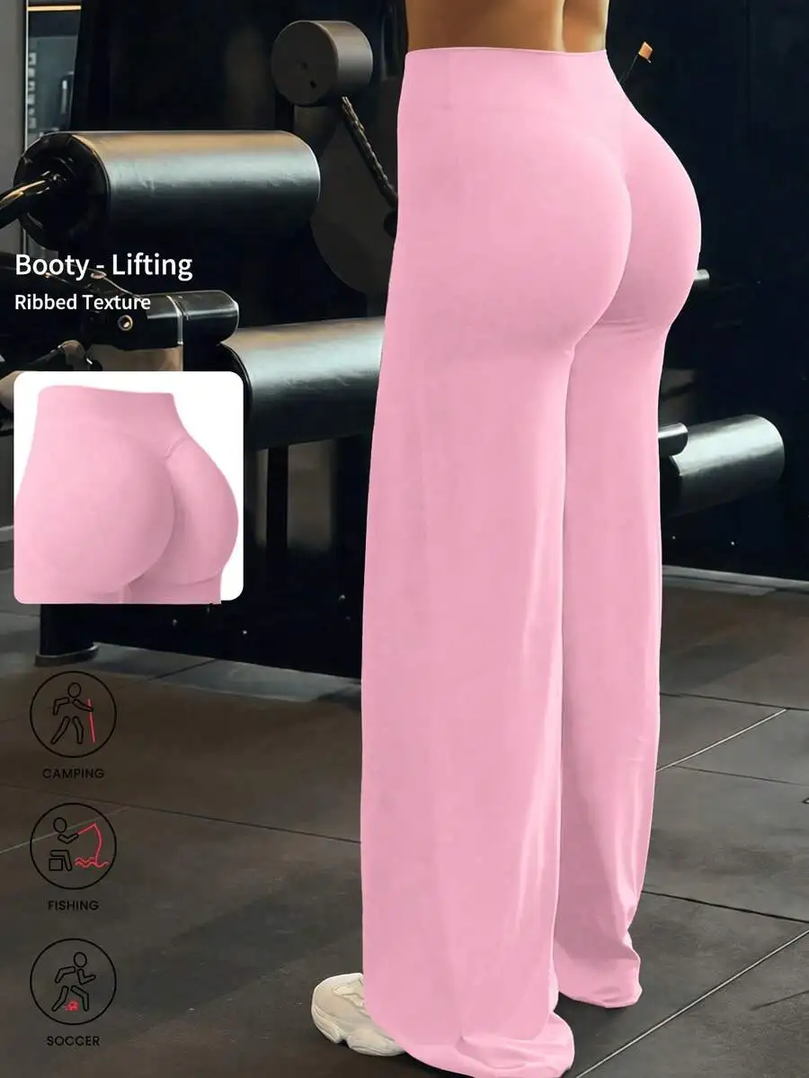 Pink Solid Color Yoga Wide Leg Pants With Booty Lifting Ribbed Texture For Fitness Running
Pink Solid Color Yoga Wide Leg Pants With Booty Lifting Ribbed Texture For Fitness Running