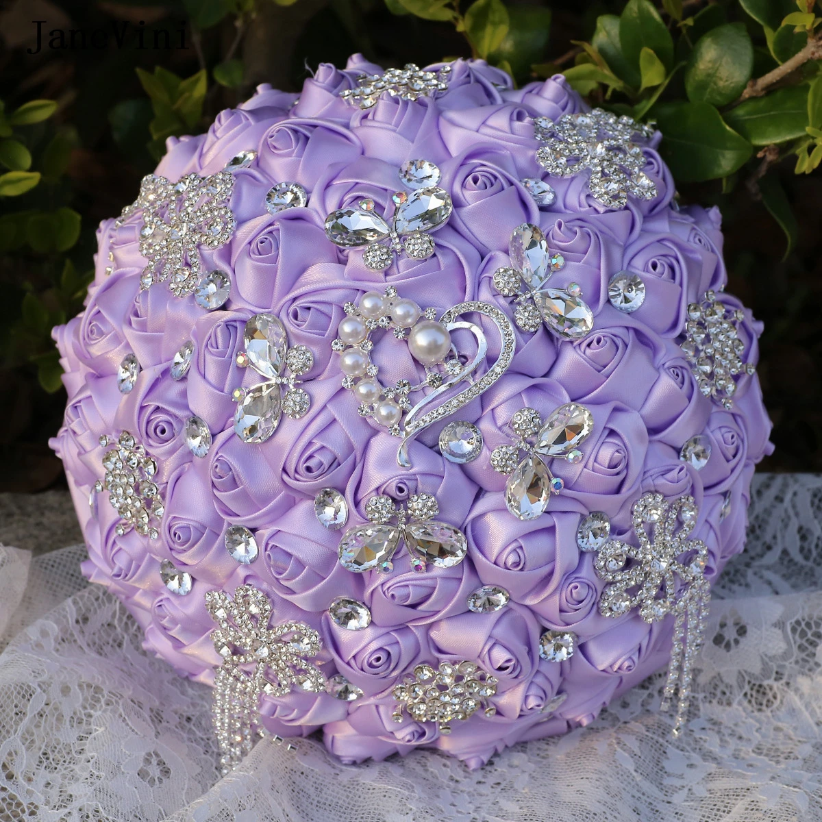 JaneVini Luxury Silver Diamond Tassels Bridal Flower Bouquets Handmade Light Purple Satin Roses Bride Brooch Bouquet for Wedding
JaneVini Luxury Silver Diamond Tassels Bridal Flower Bouquets Handmade Light Purple Satin Roses Bride Brooch Bouquet for Wedding