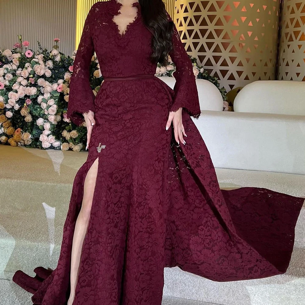 CustomizedLace Up Back Panel Train Straight Front Slit Exquisite Evening Dresses Floor Length V-Neck Flare sleeves Lace Long Sle
CustomizedLace Up Back Panel Train Straight Front Slit Exquisite Evening Dresses Floor Length V-Neck Flare sleeves Lace Long Sle