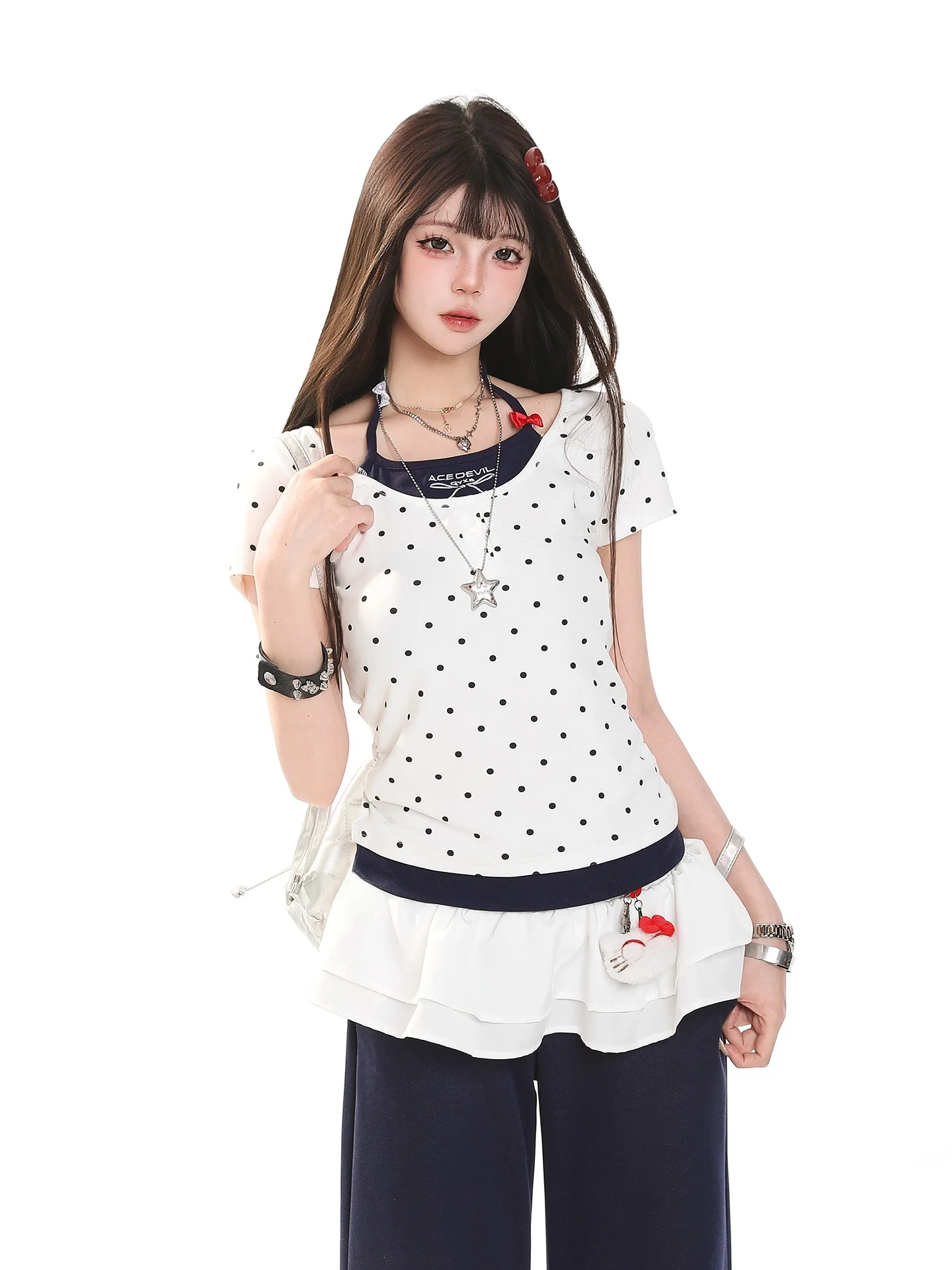 American Style Short Sleeve Polka Dot T-Shirt Women's Summer Slim Fit Short Design Unique Beautiful Top Casual Style
American Style Short Sleeve Polka Dot T-Shirt Women's Summer Slim Fit Short Design Unique Beautiful Top Casual Style
