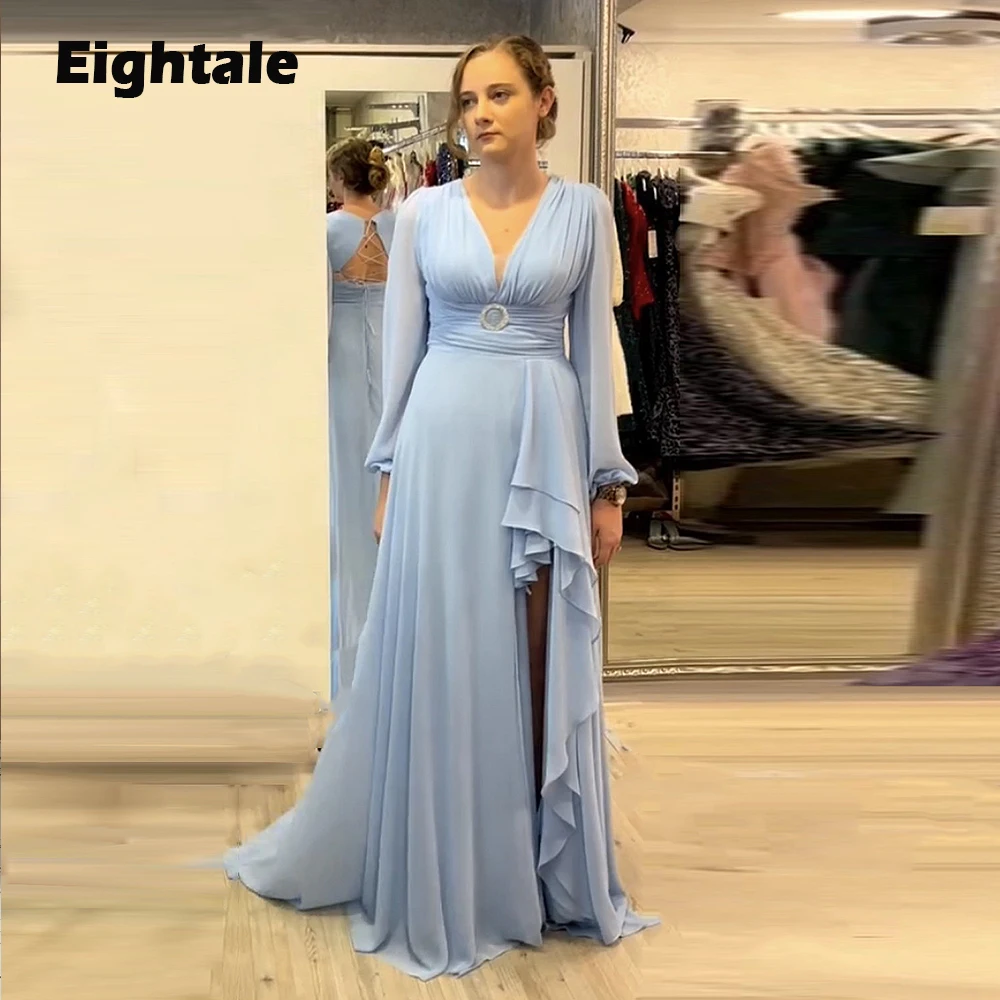 Eightale Baby Blue Evening Dress for Wedding Party Chiffon V-Neck Long Sleeves A-Line Dubai Arabic Prom Gowns Celebrity Dress
Eightale Baby Blue Evening Dress for Wedding Party Chiffon V-Neck Long Sleeves A-Line Dubai Arabic Prom Gowns Celebrity Dress
