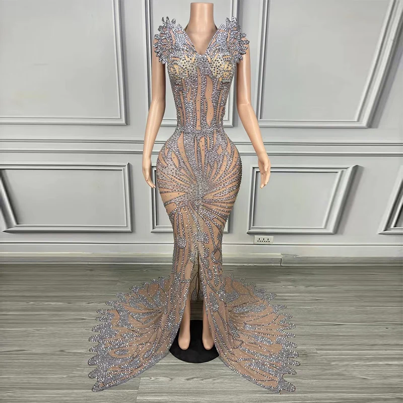Birthday Prom Celebrate Evening Dress Rhinestone Floor-Length Slit Dresses Singer Host Stage Costume Party Clubwear Women VDL953 
Birthday Prom Celebrate Evening Dress Rhinestone Floor-Length Slit Dresses Singer Host Stage Costume Party Clubwear Women VDL953