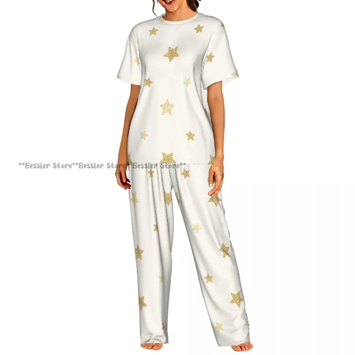 Women's 2-piece set Glittery Stars Pajamas Short sleeved Top and Pants Sleepwear
Women's 2-piece set Glittery Stars Pajamas Short sleeved Top and Pants Sleepwear