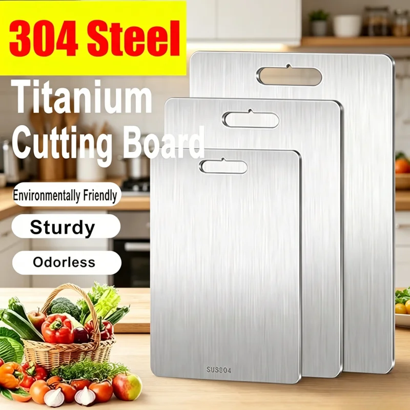 Food Grade 304 Stainless Steel Cutting Board Thickened Double Sided Titanium Kitchen Chopping Board for Fruit Meat Cutting
Food Grade 304 Stainless Steel Cutting Board Thickened Double Sided Titanium Kitchen Chopping Board for Fruit Meat Cutting