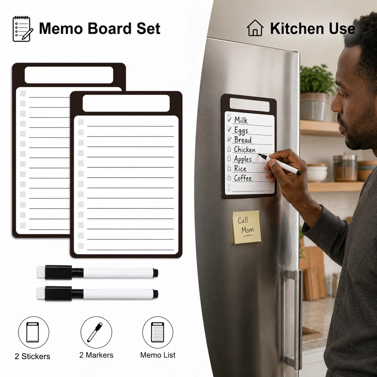 4-Piece Memo Board Set, 2 Lined Checklist Board Stickers with 2 Dry Erase Markers
4-Piece Memo Board Set, 2 Lined Checklist Board Stickers with 2 Dry Erase Markers