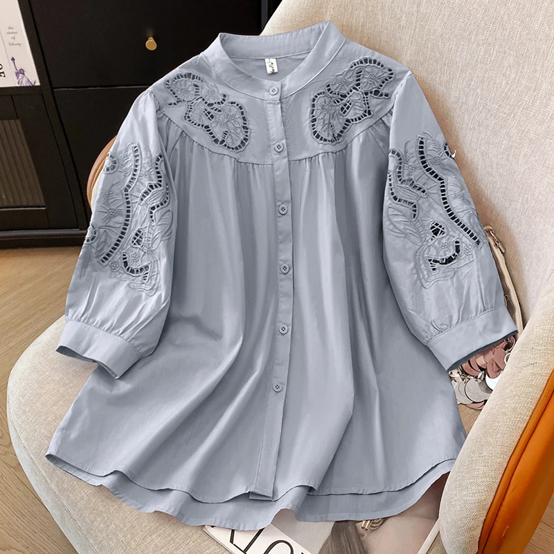 plus Size Women's Shirt Summer New Style Stand Collar Seven Sleeve Loose Top Fashionable Breathable Casual Comfortable Cotton
plus Size Women's Shirt Summer New Style Stand Collar Seven Sleeve Loose Top Fashionable Breathable Casual Comfortable Cotton