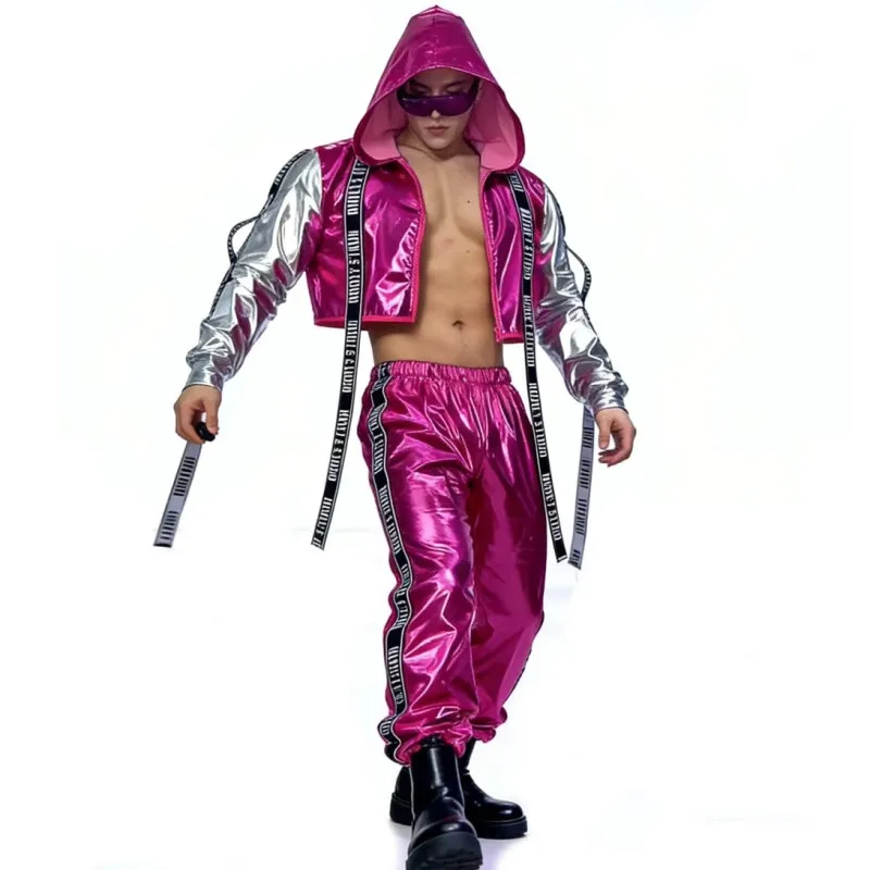Male Street Dance 2 Piece Set Rose Silver Letter Bandage Jacket Pants Jazz Hop Hop Dance Set Men Team Stage Performance Costume
Male Street Dance 2 Piece Set Rose Silver Letter Bandage Jacket Pants Jazz Hop Hop Dance Set Men Team Stage Performance Costume