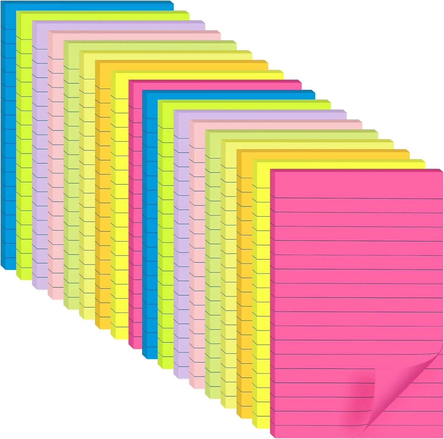 18 Pack Lined Sticky Notes, 4x6 Inch Bright Colors, Recyclable for Home Office School
18 Pack Lined Sticky Notes, 4x6 Inch Bright Colors, Recyclable for Home Office School