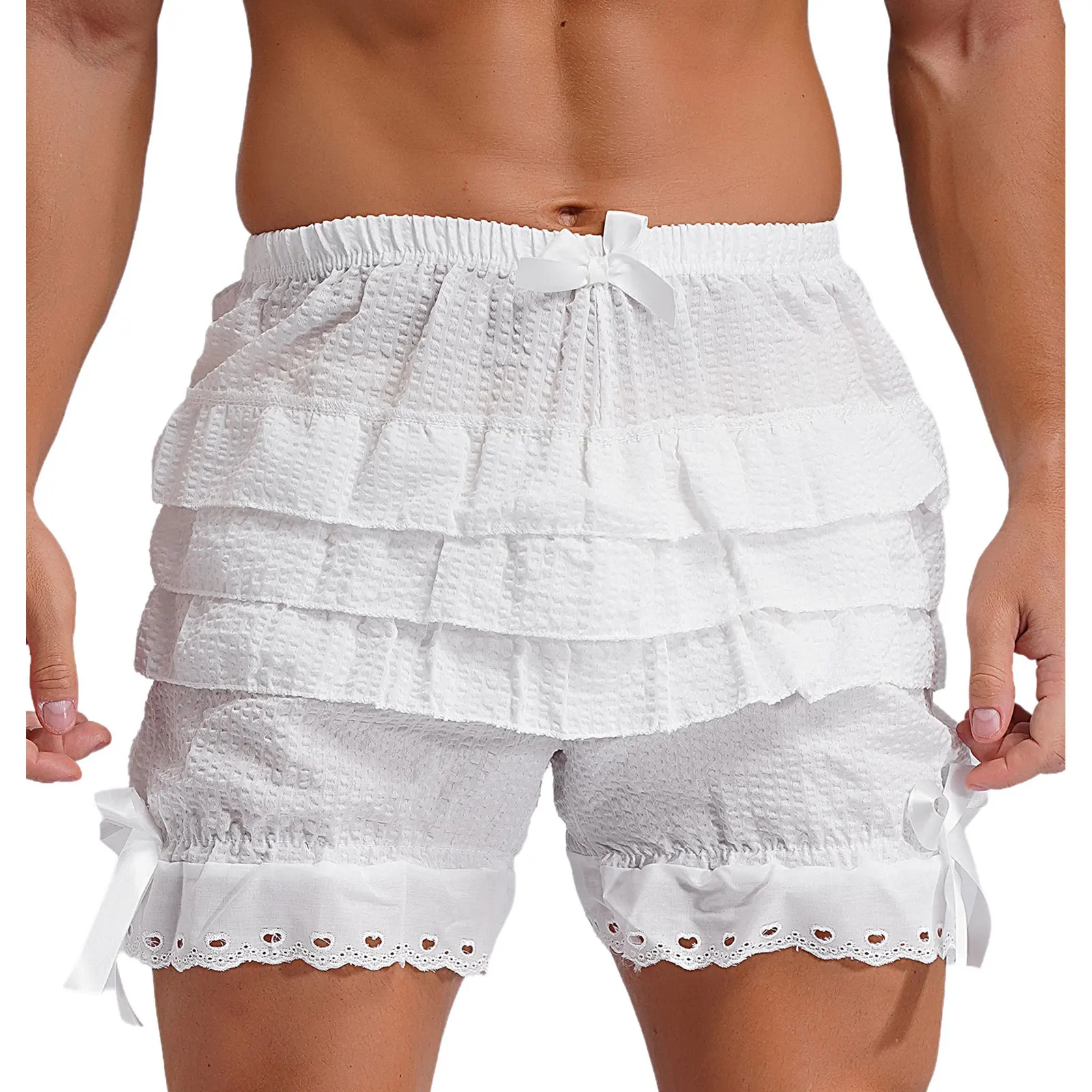 Мужские милые многоярусные шаровары с оборками, шорты-кюлоты с бантом и рюшами, трусики-кюлоты для горничной, косплей, трусики с рюшами для трансвестита Drag Queen 
Мужские милые многоярусные шаровары с оборками, шорты-кюлоты с бантом и рюшами, трусики-кюлоты для горничной, косплей, трусики с рюшами для трансвестита Drag Queen