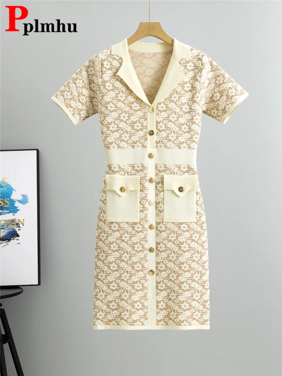 Korean Design Lapel Knitted Summer Dress Women Elegant Knitwear Short Sleeve Party Vestidos Thin Slim Knit Midi A-lined Vestidos
Korean Design Lapel Knitted Summer Dress Women Elegant Knitwear Short Sleeve Party Vestidos Thin Slim Knit Midi A-lined Vestidos