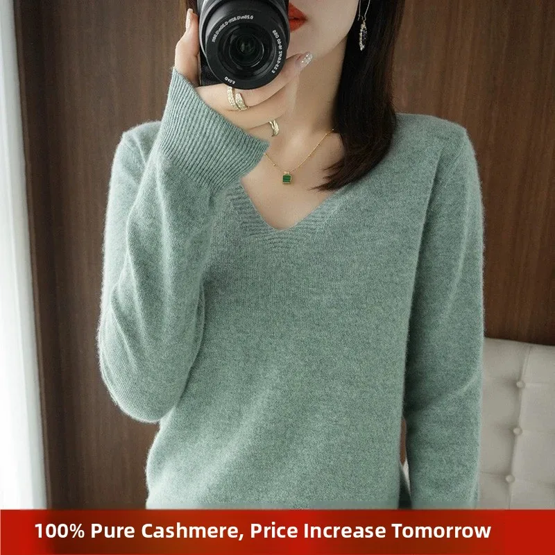 Spring Autumn Ladies' V-Neck Short Thin Cashmere Sweater Pure Color Long Sleeve Knitted Base Shirt Commute Style Regular Fit
Spring Autumn Ladies' V-Neck Short Thin Cashmere Sweater Pure Color Long Sleeve Knitted Base Shirt Commute Style Regular Fit