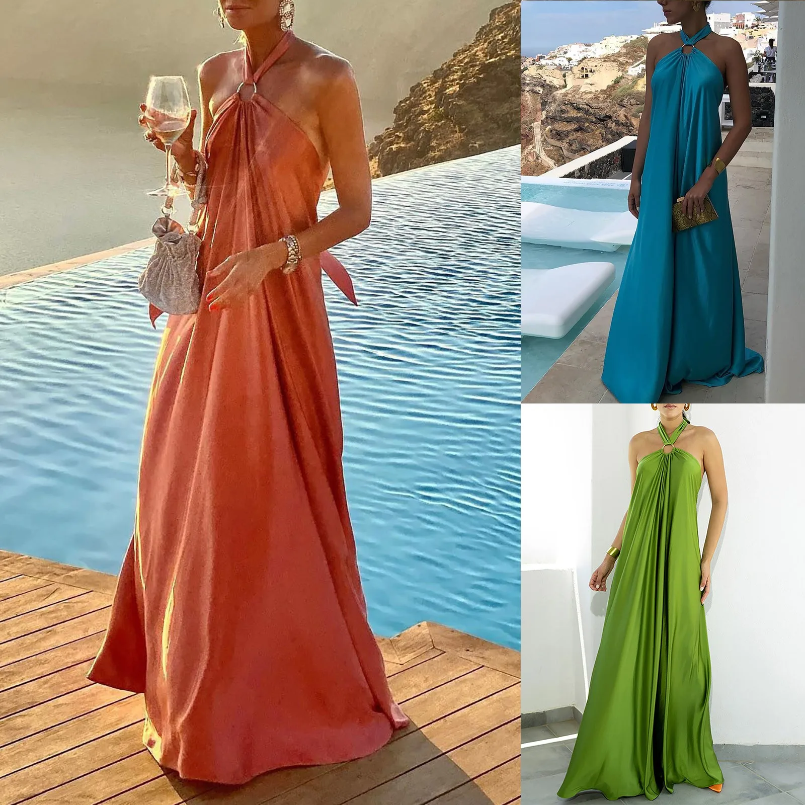 Summer Long Formal Satin Sleeveless Dress Women Halter Neck Elegant Formal Dresses Evening Party Cocktail Straight Leg Dress
Summer Long Formal Satin Sleeveless Dress Women Halter Neck Elegant Formal Dresses Evening Party Cocktail Straight Leg Dress