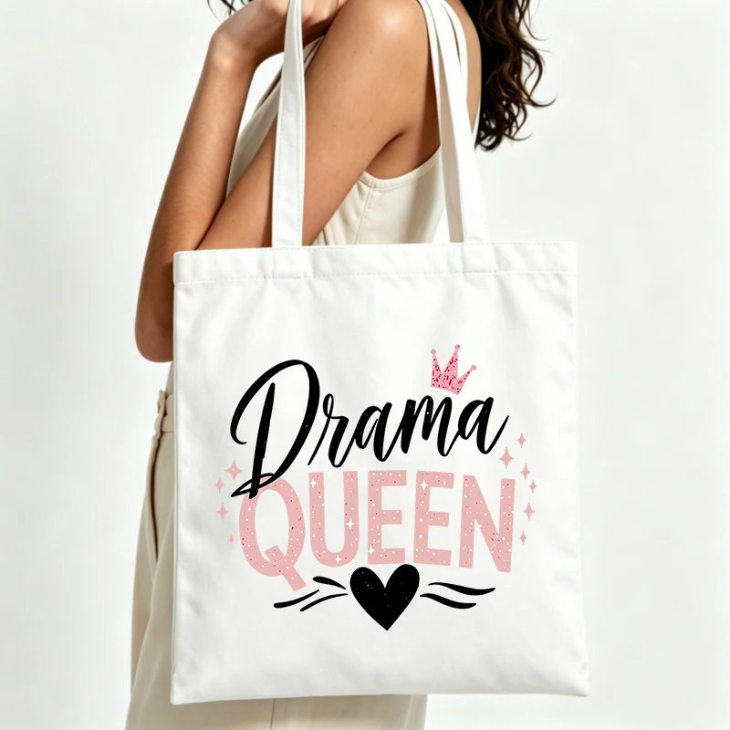 drama queen typography canvas tote bag with crown graphic, ideal for casual daily use and shopping outings
drama queen typography canvas tote bag with crown graphic, ideal for casual daily use and shopping outings