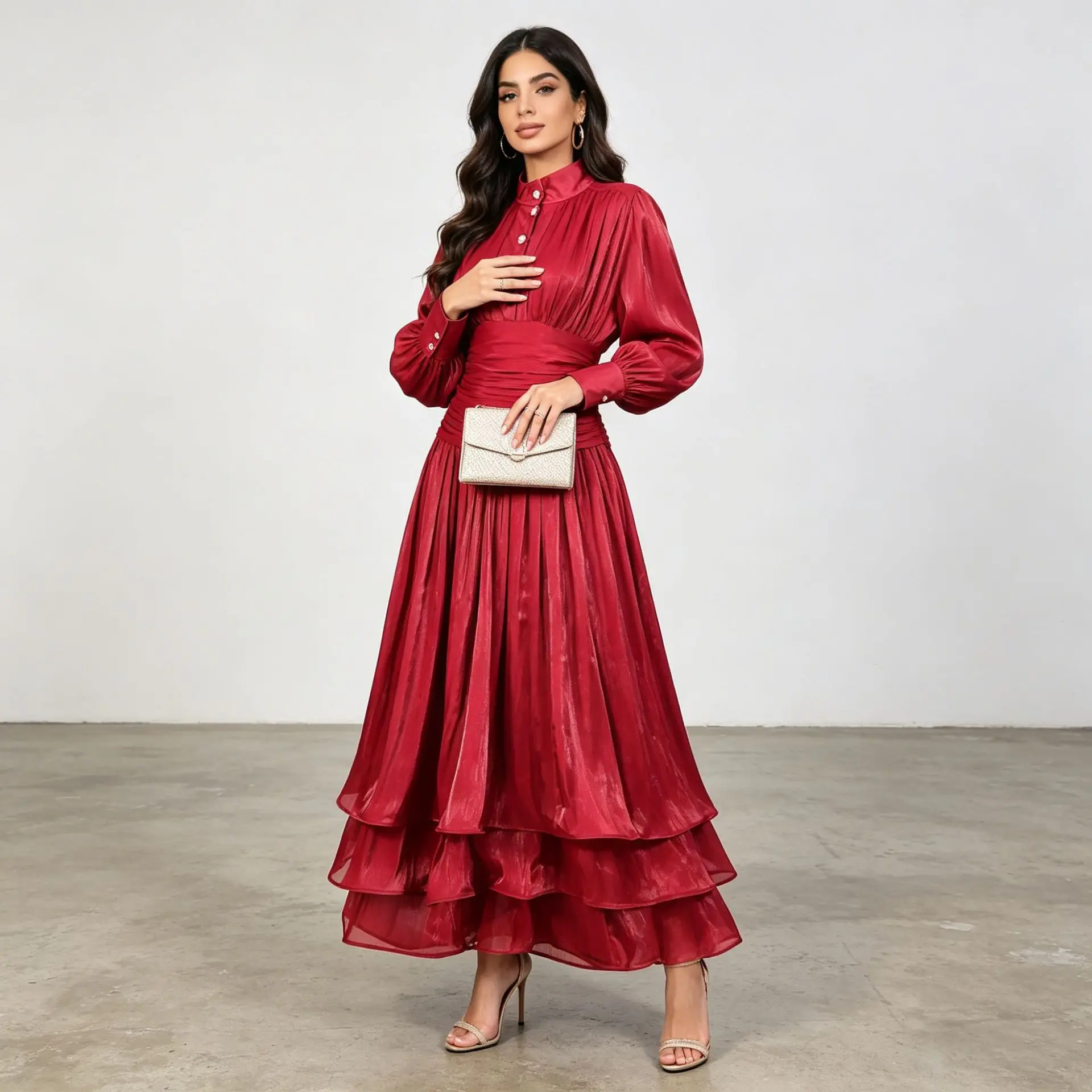 Elegant Solid Loose Spliced Ruffles Dresses Stand Collar Long Sleeve High Waist Long Dress Fashion Party Evening Club Gowns
Elegant Solid Loose Spliced Ruffles Dresses Stand Collar Long Sleeve High Waist Long Dress Fashion Party Evening Club Gowns