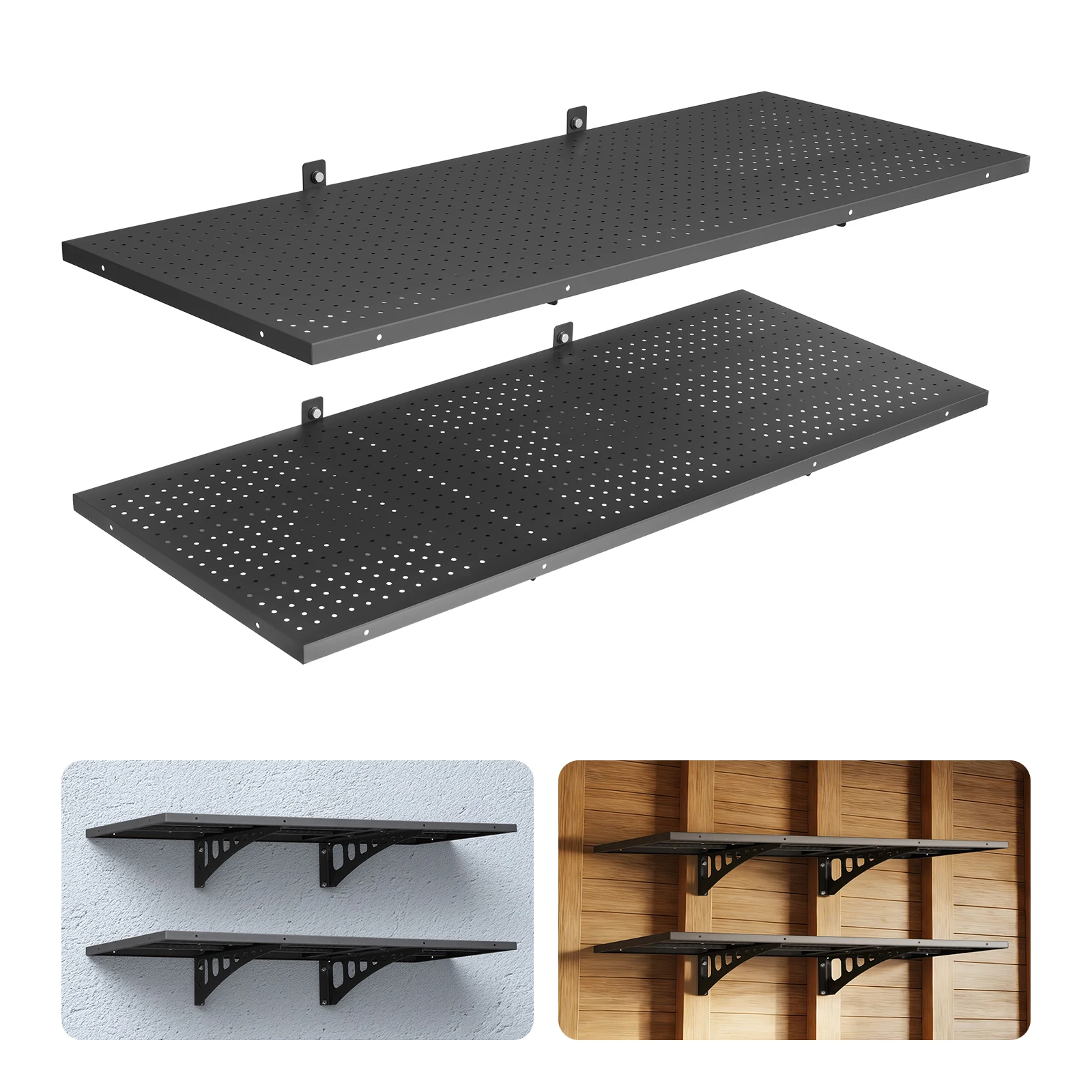 SucceBuy 2-Tier Wall Garage Shelving 20x48in/24x36in 280lbs Per Shelf Steel Wall Mounted Floating Storage Metal Rack for Garage
SucceBuy 2-Tier Wall Garage Shelving 20x48in/24x36in 280lbs Per Shelf Steel Wall Mounted Floating Storage Metal Rack for Garage