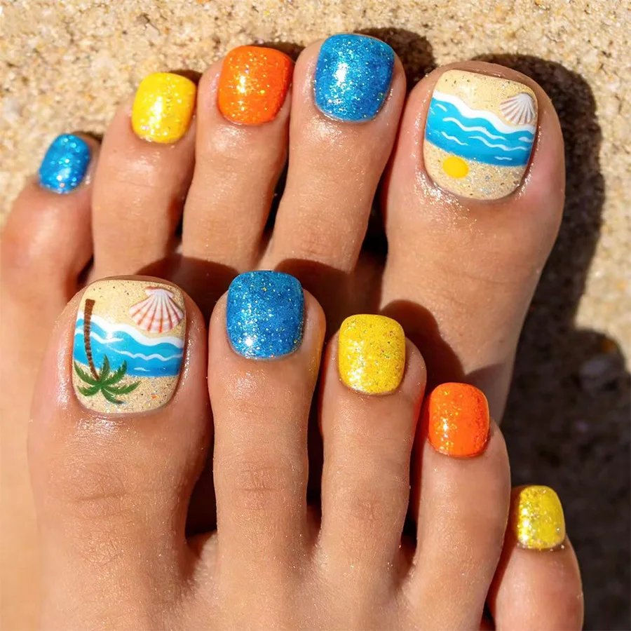 Glitter Toenail Art Set Featuring Macaron Colors Beach Shell Coconut Tree Sunset Themes 24 Pieces
Glitter Toenail Art Set Featuring Macaron Colors Beach Shell Coconut Tree Sunset Themes 24 Pieces