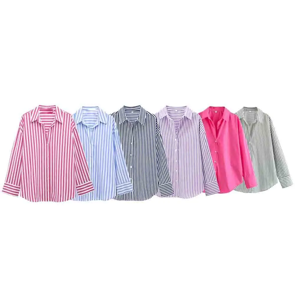 Women's new fashion loose basic style casual versatile poplin striped shirt retro long sleeved button up women's shirt chic top
Women's new fashion loose basic style casual versatile poplin striped shirt retro long sleeved button up women's shirt chic top