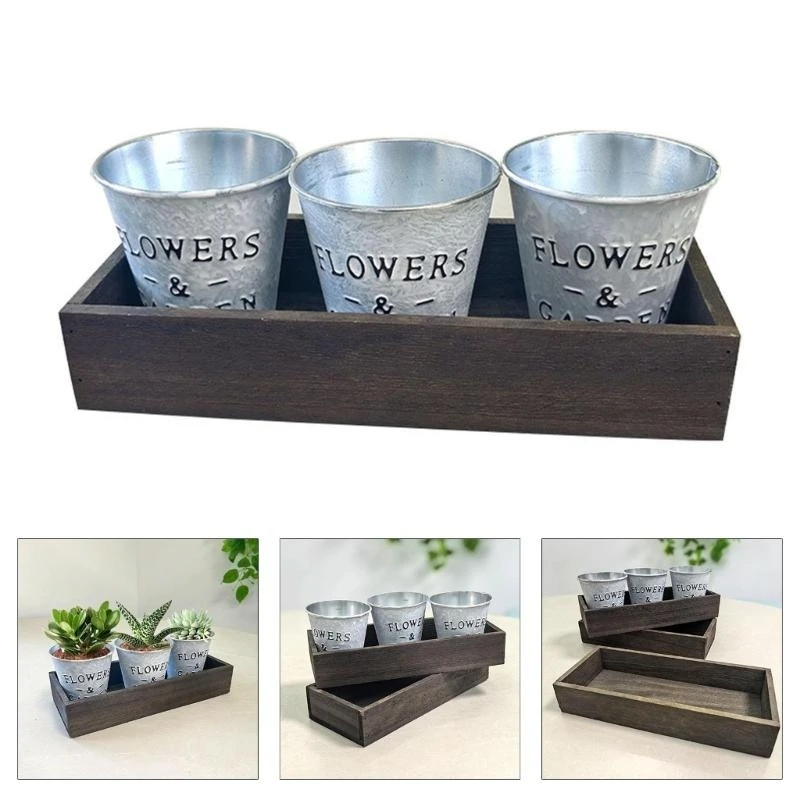 3Pieces Retro Galvanized Planter Iron Flower Pots with Wood Holder for Stylish Home and Garden Decoration Planting Tool Y5GB
3Pieces Retro Galvanized Planter Iron Flower Pots with Wood Holder for Stylish Home and Garden Decoration Planting Tool Y5GB
