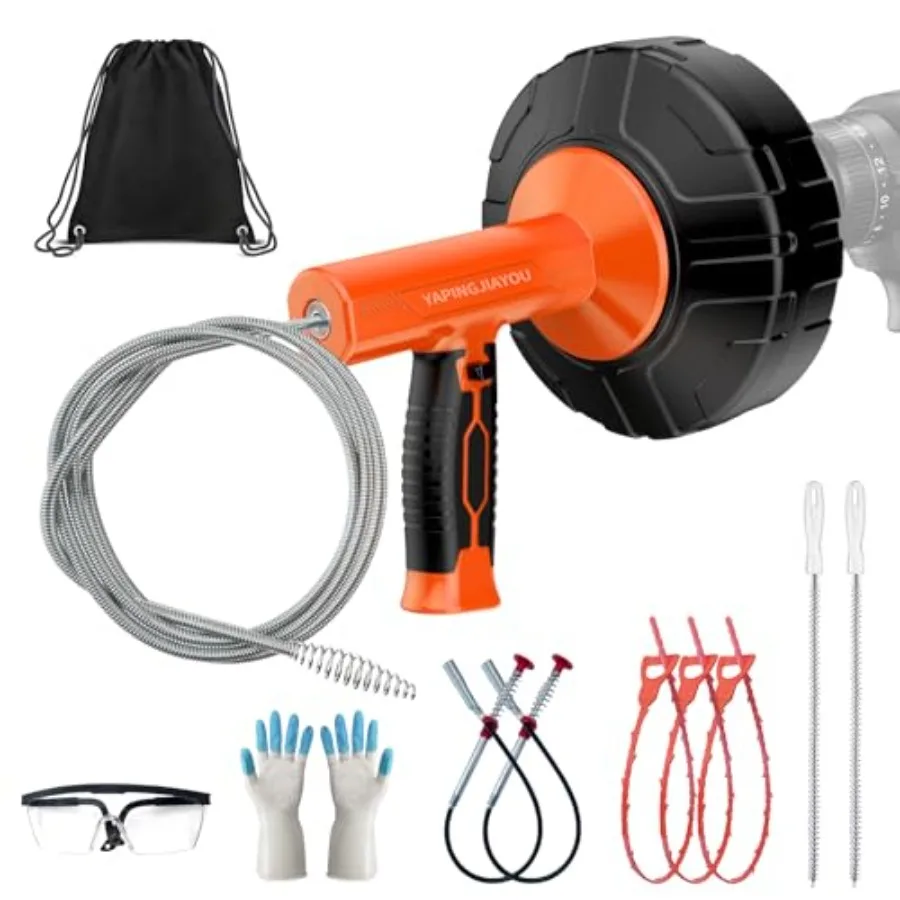 33-Feet Drain Snake Auger Kit, Plumbing snake, Manual or Electric drain snake with Auto-Retract/Feed, for Kitchen, Bathroom, Sh
33-Feet Drain Snake Auger Kit, Plumbing snake, Manual or Electric drain snake with Auto-Retract/Feed, for Kitchen, Bathroom, Sh