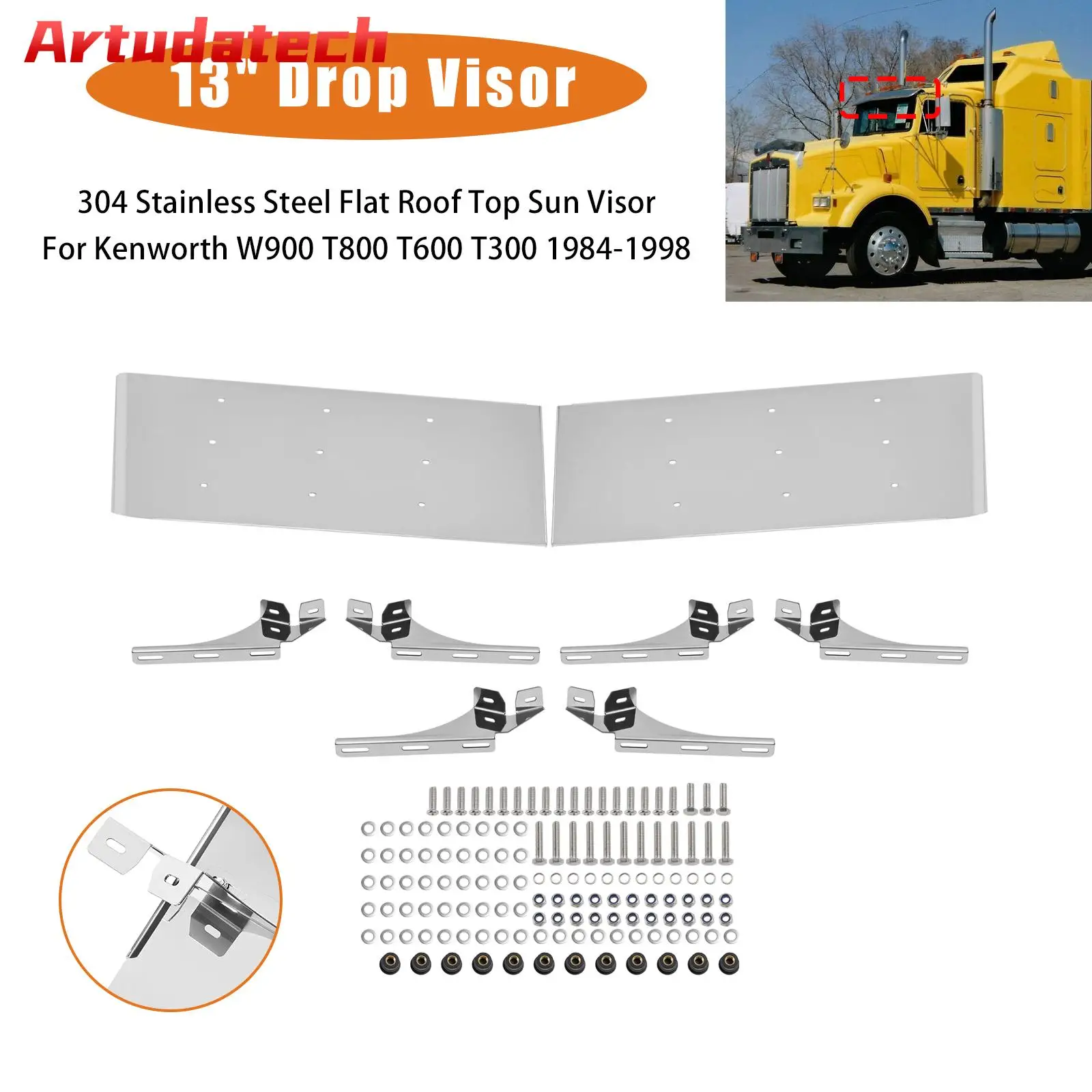 Artudatech 13" Drop Visor Flat Roof Top Sun Visor For Kenworth W900 T800 T600 T300 1984-1998
Artudatech 13" Drop Visor Flat Roof Top Sun Visor For Kenworth W900 T800 T600 T300 1984-1998