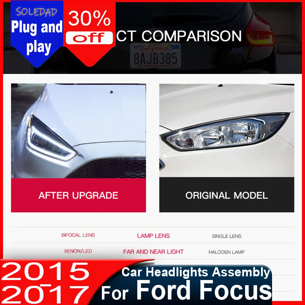 2pcs Car Styling for Ford Focus 3 LED Headlights 2015-2018 Focus LED Headlight DRL Bi Xenon Lens High Low Beam Parking Fog Lamp
2pcs Car Styling for Ford Focus 3 LED Headlights 2015-2018 Focus LED Headlight DRL Bi Xenon Lens High Low Beam Parking Fog Lamp