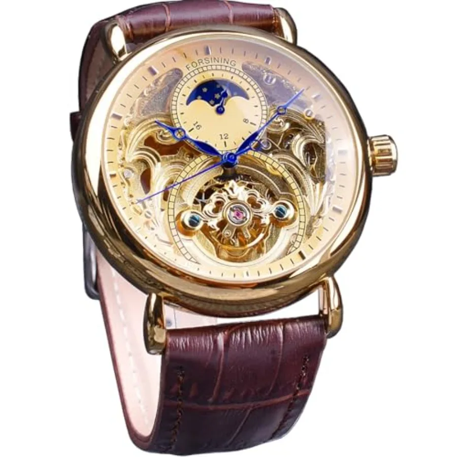 Luxury Men's Watch with Moon Phase and Tourbillon, Retro Skeleton Hollow Self-Wind Mechanical Wristwatch, Leather Belt Automati
Luxury Men's Watch with Moon Phase and Tourbillon, Retro Skeleton Hollow Self-Wind Mechanical Wristwatch, Leather Belt Automati