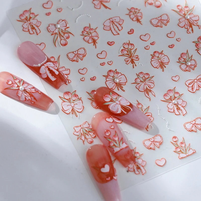 Pink Bowknot Tulip Bouquet Love Heart Pearl 5D Embossed Reliefs Self Adhesive Nail Art Stickers Shiny Manicure Decals Wholesale
Pink Bowknot Tulip Bouquet Love Heart Pearl 5D Embossed Reliefs Self Adhesive Nail Art Stickers Shiny Manicure Decals Wholesale