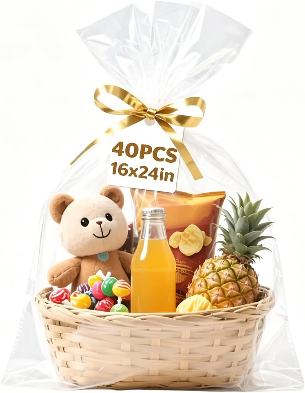 40 Pcs Cellophane Bags 16x24 Inches for Gift Baskets with 40 Golden Twist Ties
40 Pcs Cellophane Bags 16x24 Inches for Gift Baskets with 40 Golden Twist Ties